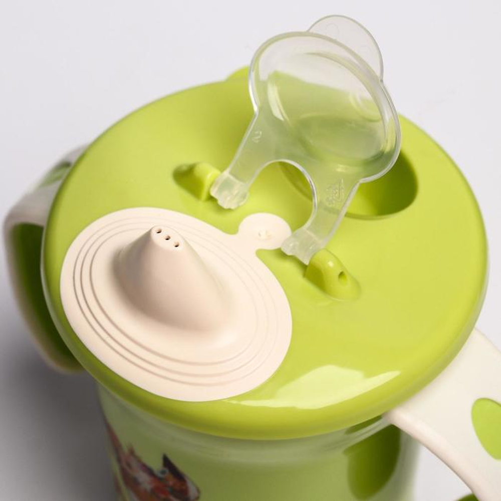 4070351 Поильник с ручками, мягкий носик, 270 мл, цвет салатовый