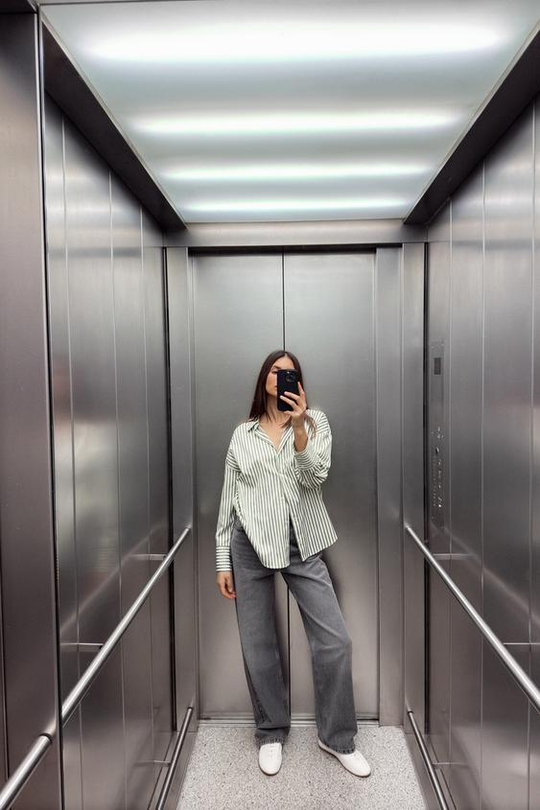 ZARA РУБАШКА ИЗ ПОПЛИНА, ПОЛОСКИ