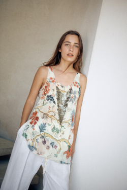 ZARA ТОП С ПРИНТОМ И БИСЕРОМ — ZW COLLECTION, РАЗНОЦВЕТНЫЙ