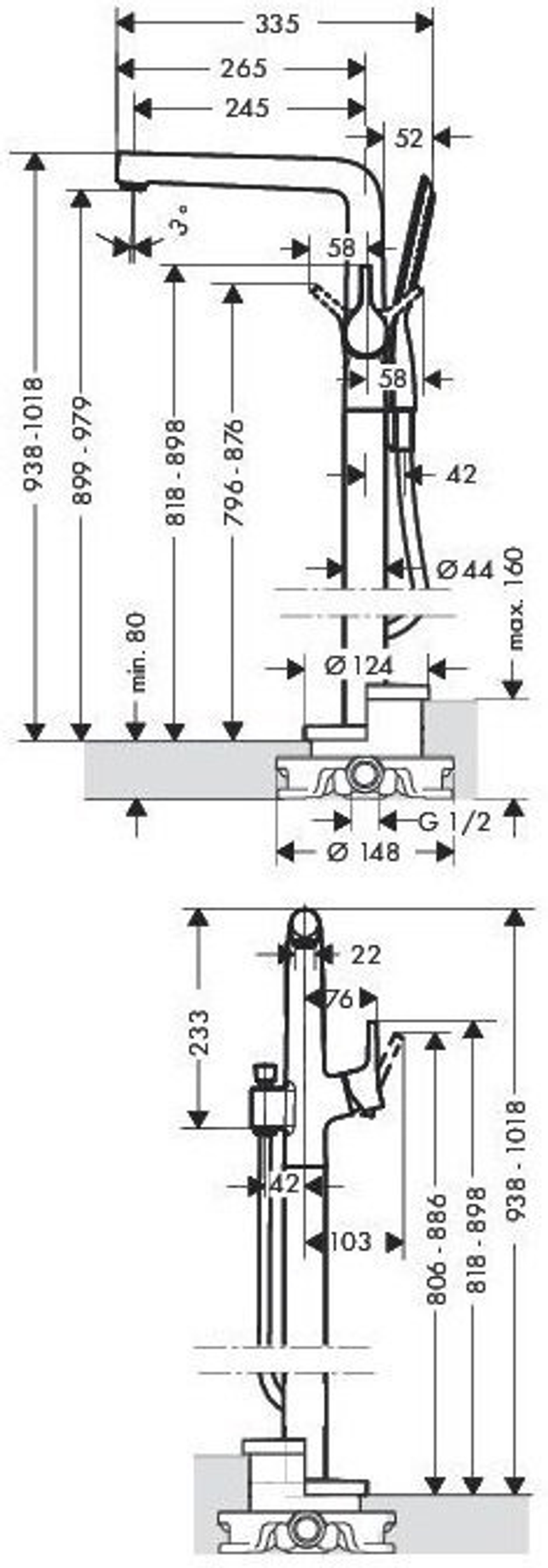 Смеситель для ванны напольный Hansgrphe Talis S 72412000