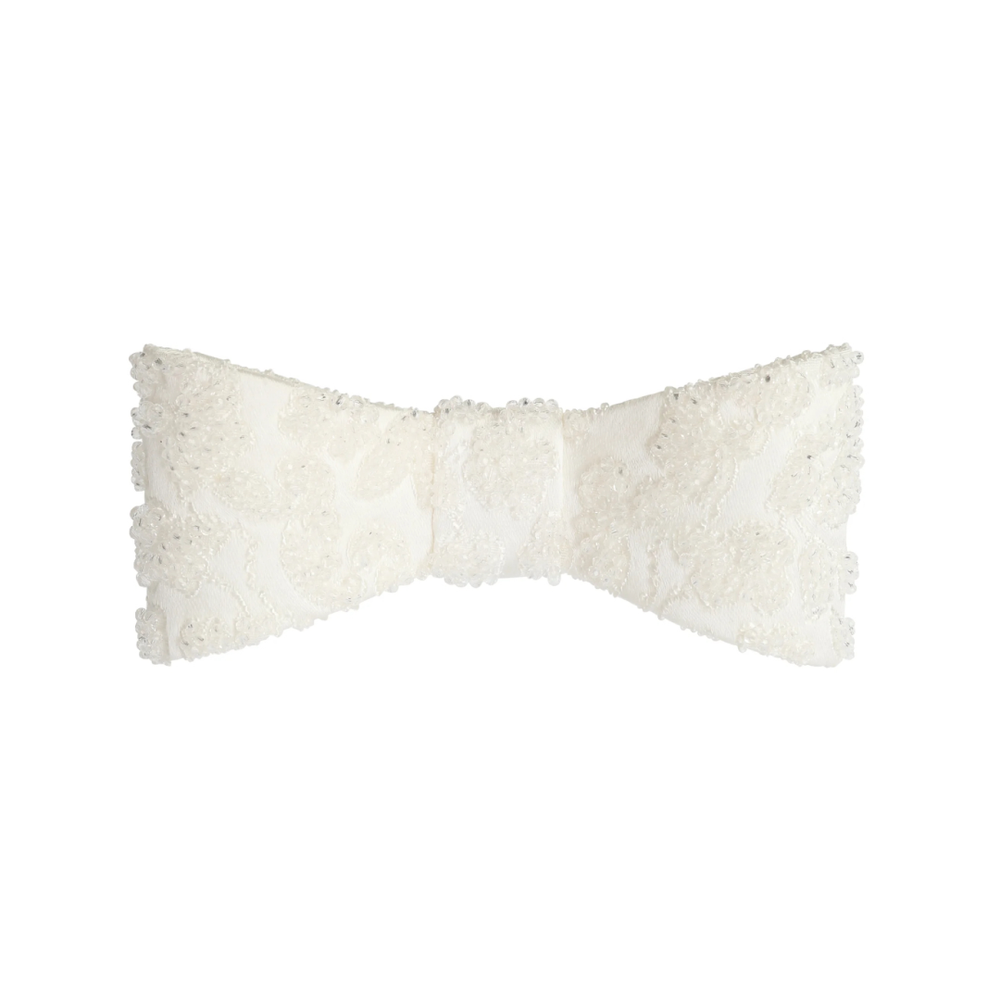 Бант-бабочка из белого жаккарда с прозрачным декором