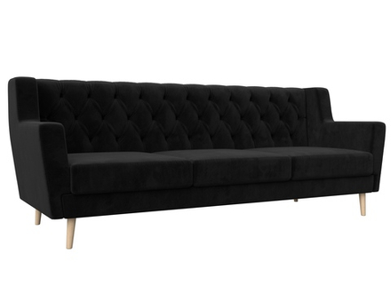 Диван кухонный прямой Брайтон 3 Люкс, SEVEN 35 черный, Велюр, 108971