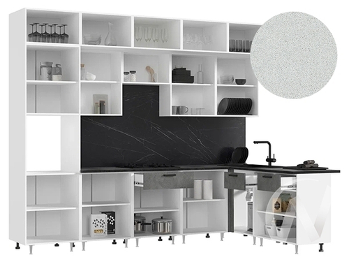 Кухня Рио NEW ЛДСП 3;0х1;8м (белый/бетон светлый; бетон темный/антарес) Компоновка №4