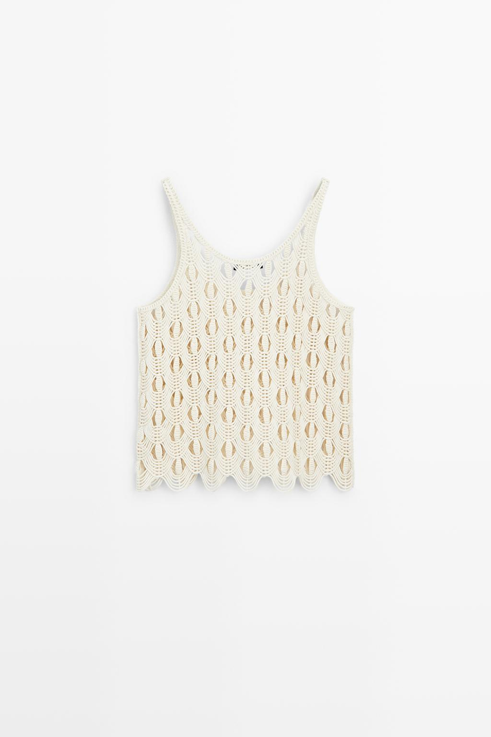 Massimo Dutti Топ на бретелях с деталями кроше, натуральный/кремовый