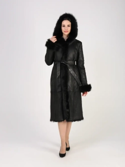 Дубленка зимняя натуральная с капюшоном длинная и теплая