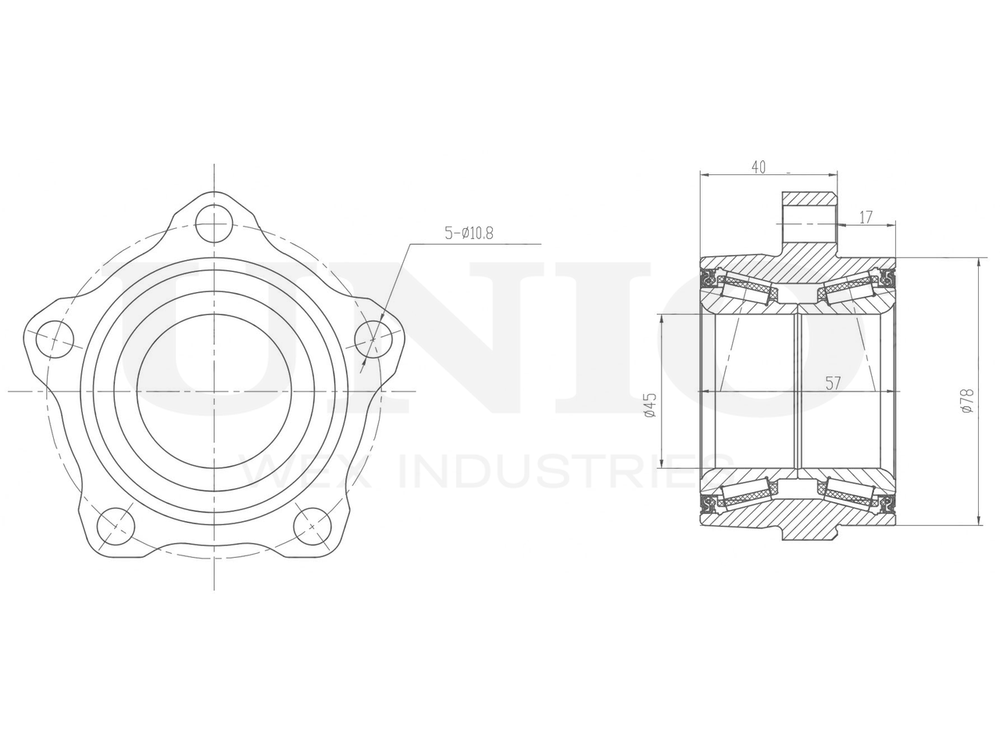 Ступица передняя (без ABS) UNIO HUB-20023