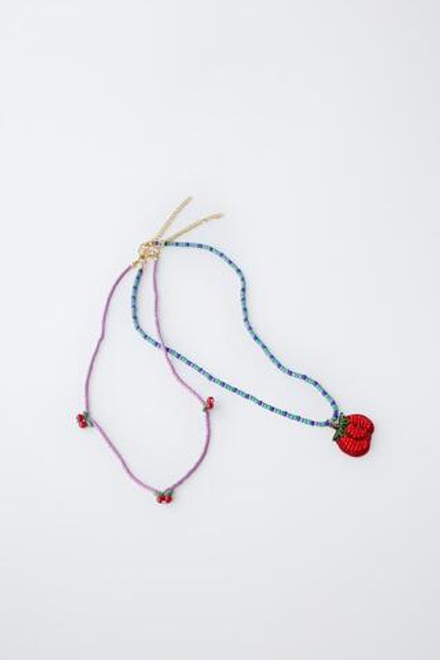 ZARA НАБОР ИЗ ДВУХ ОЖЕРЕЛИЙ С БУСИНАМИ И ПОДВЕСКАМИ «ТОМАТ», КРАСНЫЙ