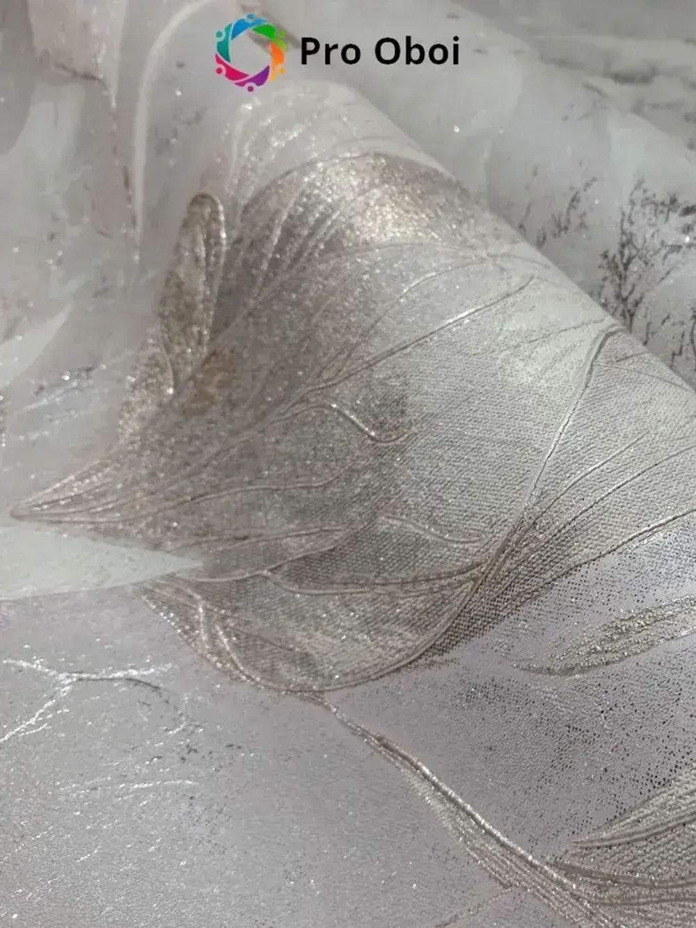 Gomel-FOX Обои флизелиновые метровые Chloe, вспененный винил серый с розовым оттенком цветы, листья, в спальню, в прихожую, в кухню, длина 10м ширина 1.06м