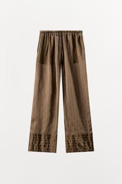 ZARA БРЮКИ В ПИЖАМНОМ СТИЛЕ В ПОЛОСКУ, РЫЖЕВАТО-КОРИЧНЕВЫЙ