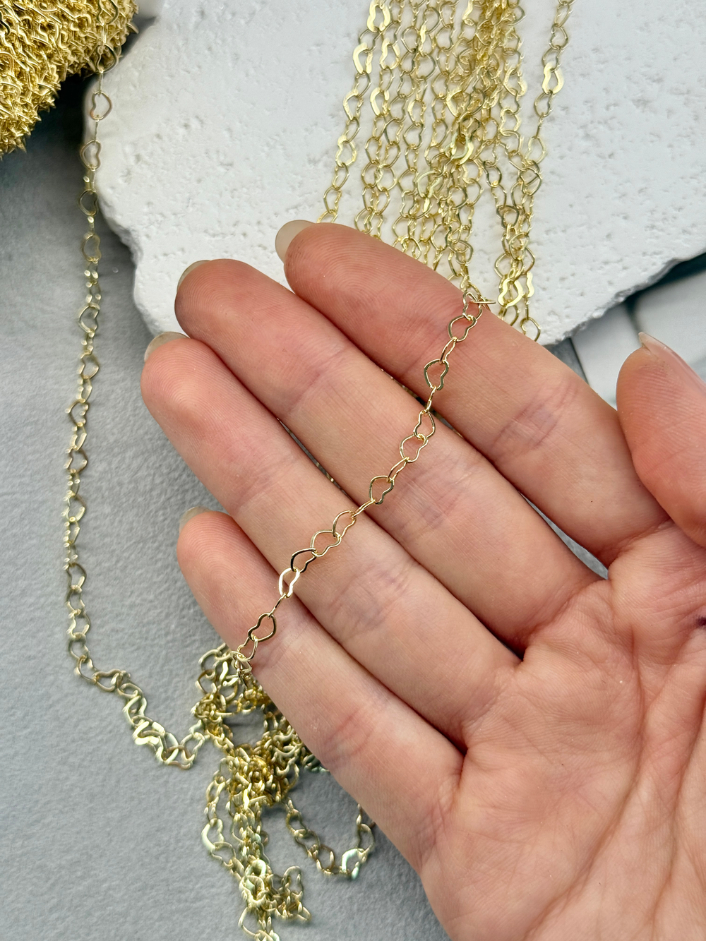Цепочка «Сердце» позолота 14k, звено 3,3*4,5 мм, 2 метра