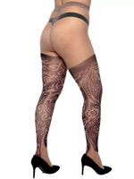 Колготки +size с имитацией татуировки с завитками (Размер: XL-XXL-XXXL) (Цвет: бежевый)