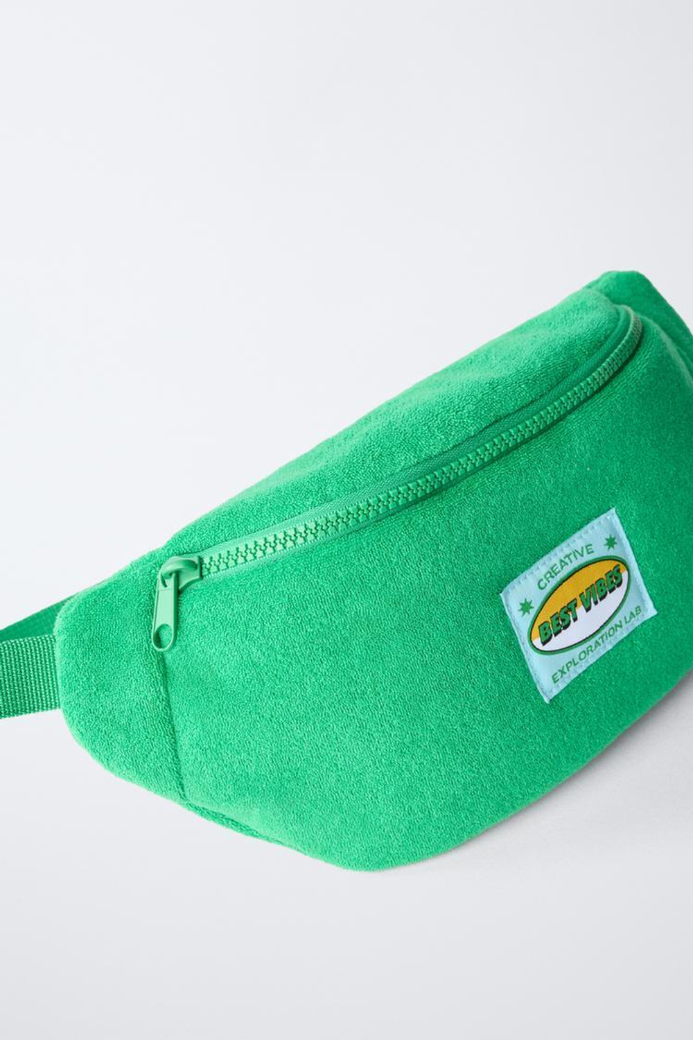 ZARA ПОЯСНАЯ СУМКА ИЗ МАХРОВОЙ ТКАНИ, ЗЕЛЕНЫЙ