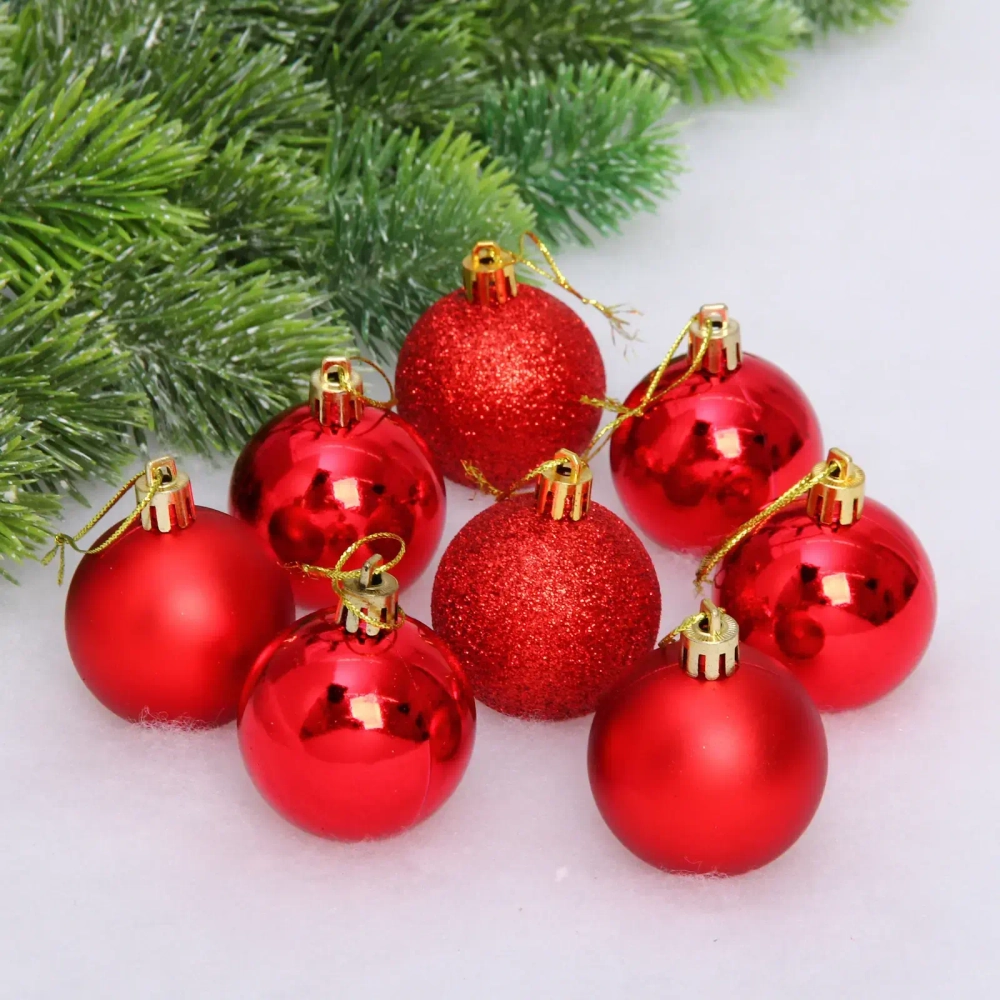 Новогодние шары 5 см (набор 24 шт) «Микс фактур», красный