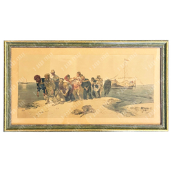 Репин И. Е. Бурлаки на Волге. Бумага, цветная автолитография, 1873