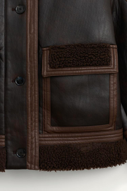 ZARA КУРТКА-ДУБЛЕНКА С КОНТРАСТНЫМ ВОРОТНИКОМ, ШОКОЛАДНЫЙ