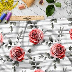 Ткань Барби розы на серых полосках