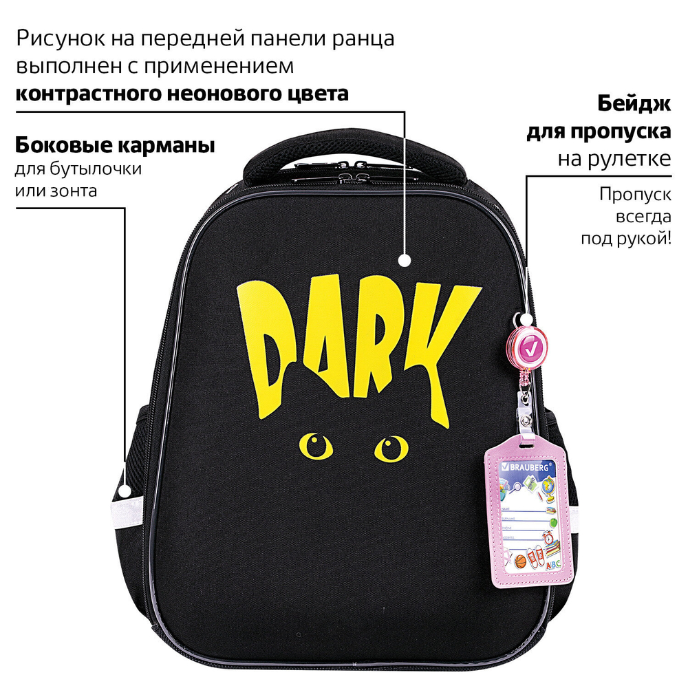 Ранец BRAUBERG FIT, 2 отделения, "Dark cat", 38х27х14 см, 272026