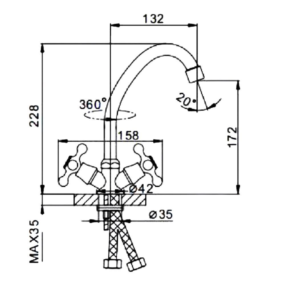 Смеситель для кухни, Frap, с кран-буксой, хром, F4020