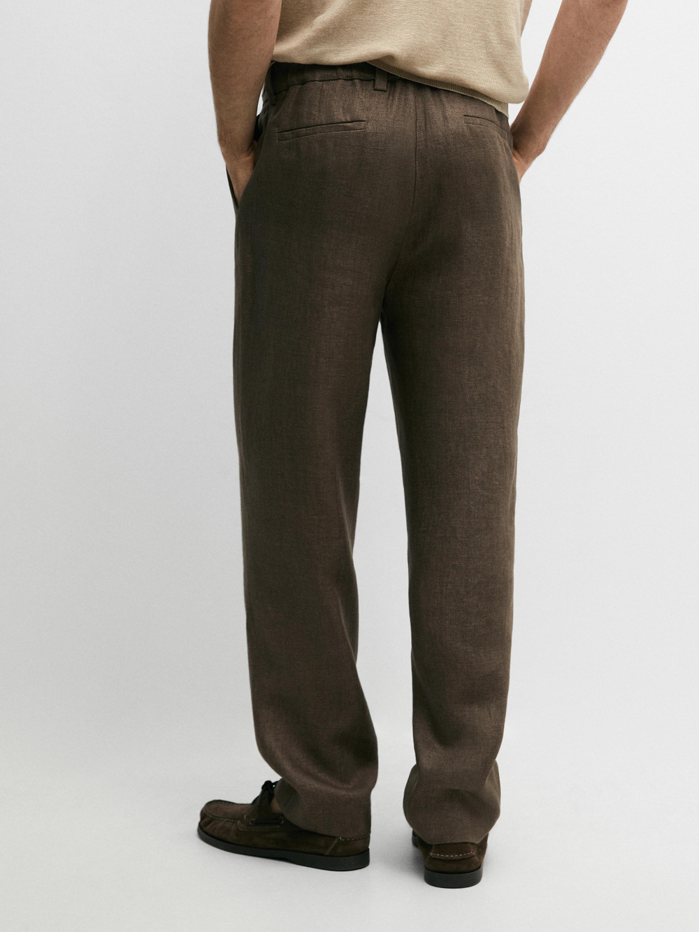 Massimo Dutti Льняные брюки в стиле "Touth Look" с отделкой в ​​елочку, охра