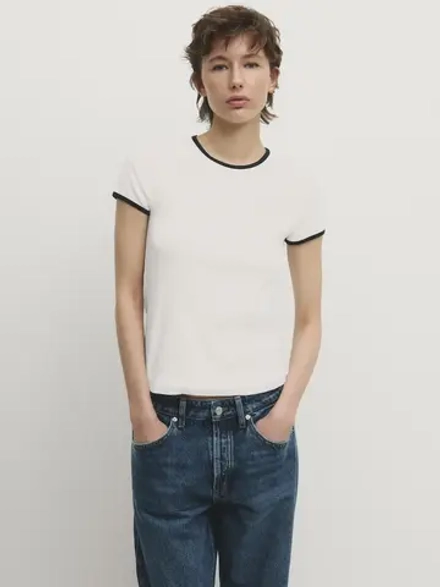 Massimo Dutti Футболка с контрастными деталями, белый