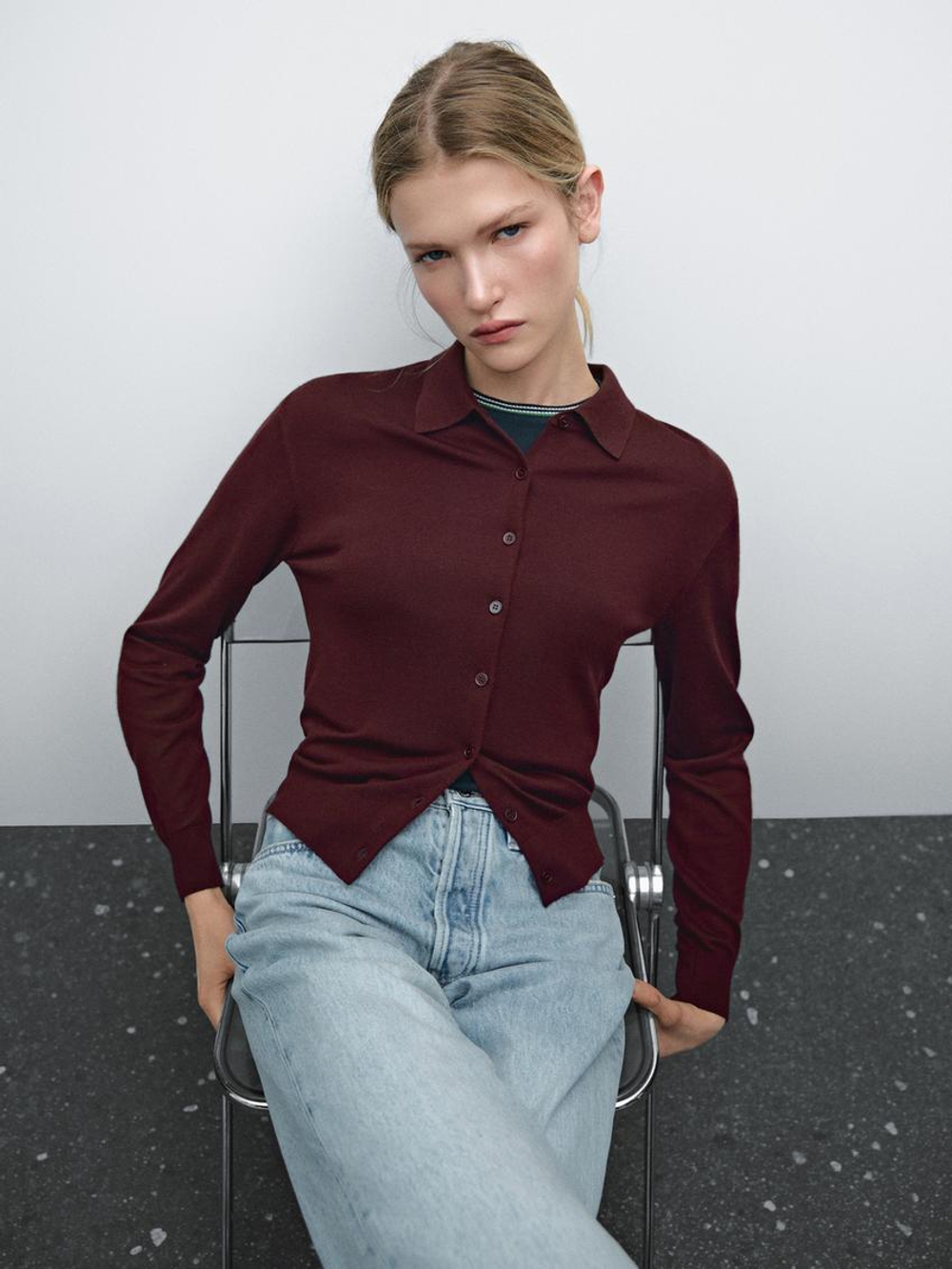 Massimo Dutti Кардиган из 100% шерсти, бордо