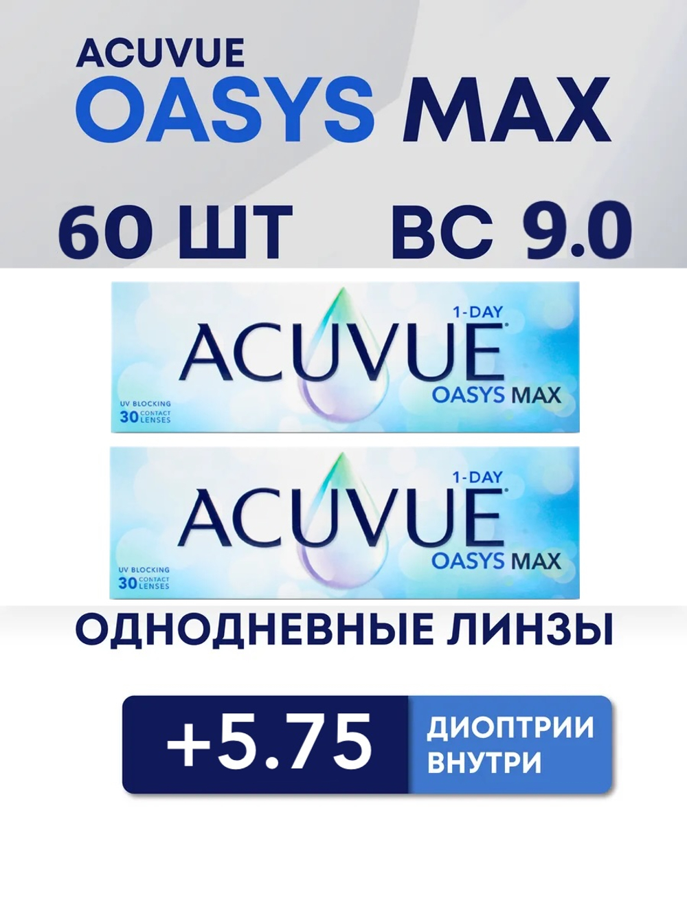 Однодневные контактные линзы Acuvue Oasys MAX 1-Day (комплект 60 линз)