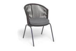 "Люксембург" стул плетеный из роупа, каркас из стали темно-серый (RAL7024) муар, роуп темно-серый круглый, ткань темно-серая 027