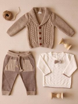 Зимний костюм-тройка Leoking с кардиганом и косами Бежевый