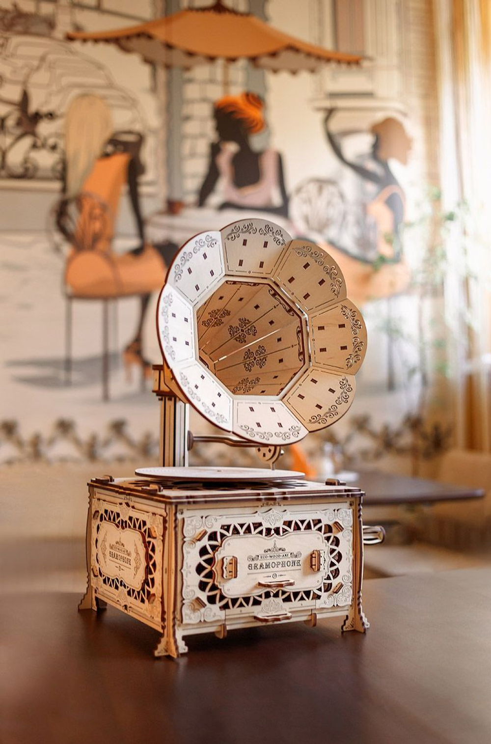 Антикварный граммофон от Eco Wood Art - деревянный конструктор, 3D пазл, сборная механическая модель, для дизайна и интерьера