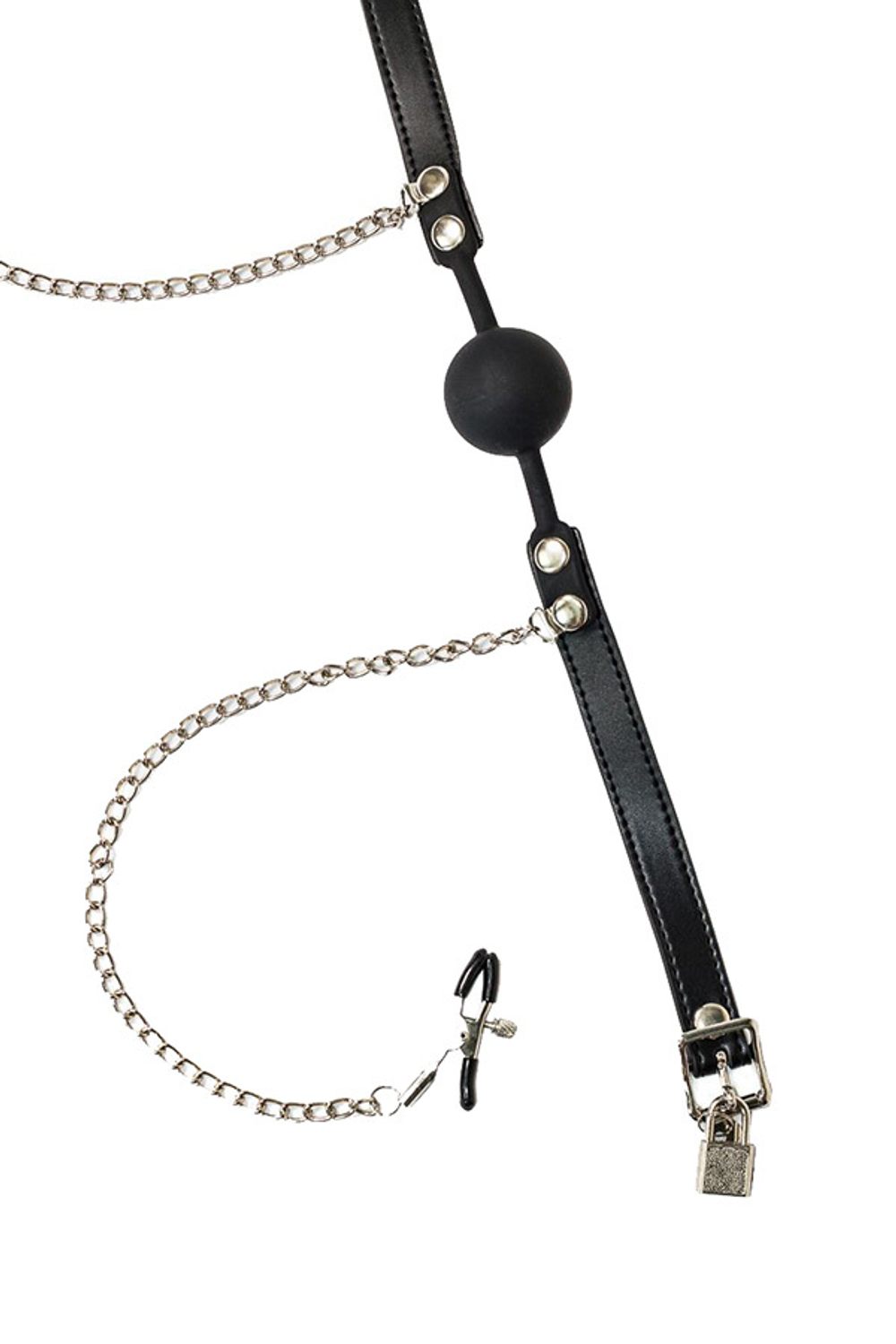 Силиконовый кляп-шар 4см с зажимами на соски Lola Games Party Hard Hentai 1150-01lola