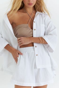 Рубашка с коротким рукавом из вареного хлопка белого цвета