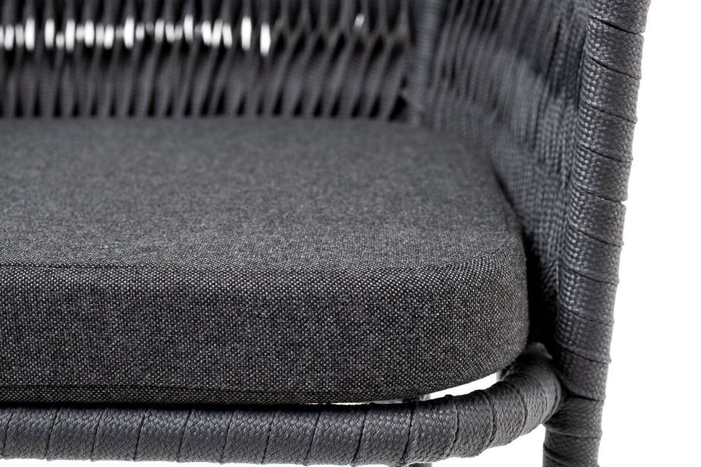 "Бордо" стул барный плетеный из роупа (колос), каркас из стали серый (RAL7022) муар, роуп серый 15мм, ткань темно-серая 027