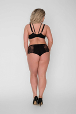 Женские трусики-бразилиана из гипюра с цветочным рисунком (Размер: XXL) (Цвет: черный)