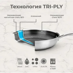 Сотейник 2,5 л с крышкой 22/19,5*14 см New Kitchen Honeycombs нерж. с антиприг. покр. ИНДУКЦИЯ