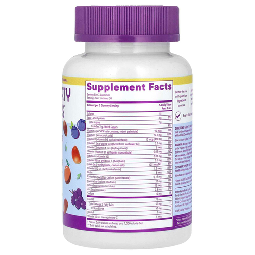 SmartyPants, мультивитамины и омега-3 кислоты для малышей, виноград, апельсин и голубика, 90 жевательных конфет