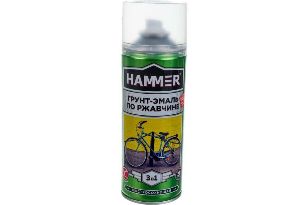 Грунт-эмаль по ржавчине 3 в 1 HAMMER п/мат RAL 9005 глуб.черный 520 мл