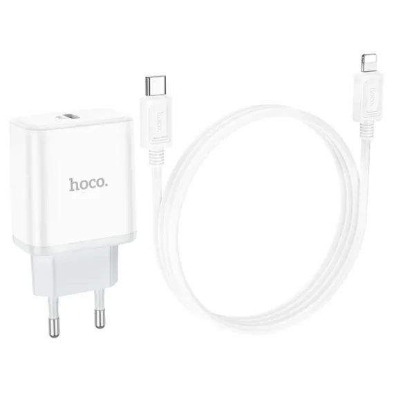 Adapter Сетевое зарядное устройство с кабелем HOCO C104A Stage single port PD20W Charger Set (C to iP)(EU) White