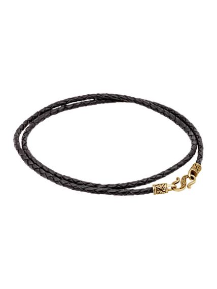 Гайтан кожаный чёрный 3 мм из бронзы, вид в сложенном виде сзади