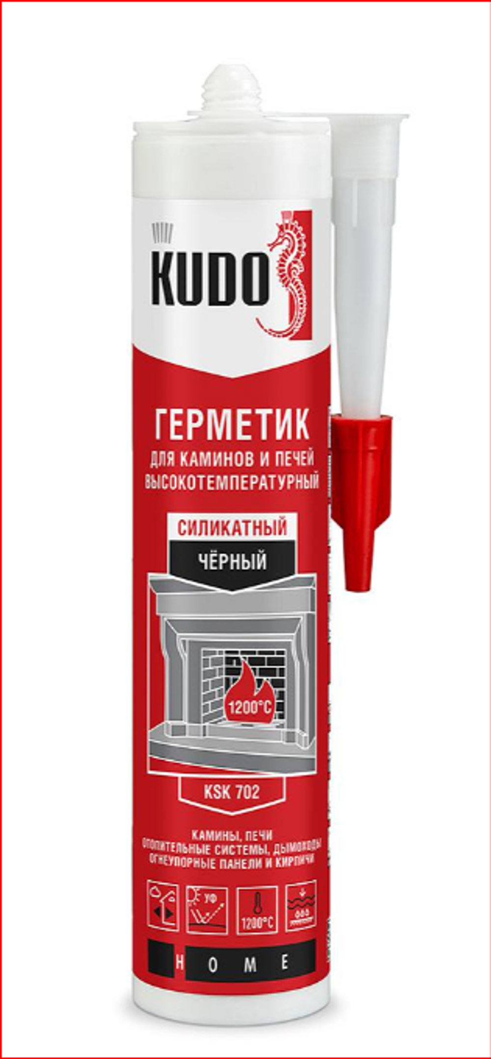 Герметик для каминов и печей 1200С силикатный черный 280 мл KSK 702, KUDO