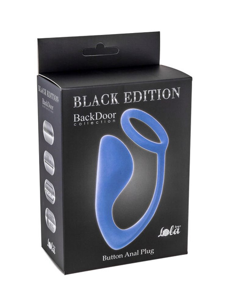 Мужской анальный стимулятор с кольцом на пенис Butto Anal Plug Blue (18 см , синий) (Цвет: синий)