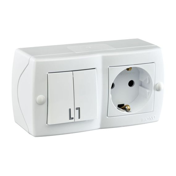 Выключатель - розетка Mono Electric Octans IP20 двухклавишный - 2К+З белый 104-010101-181