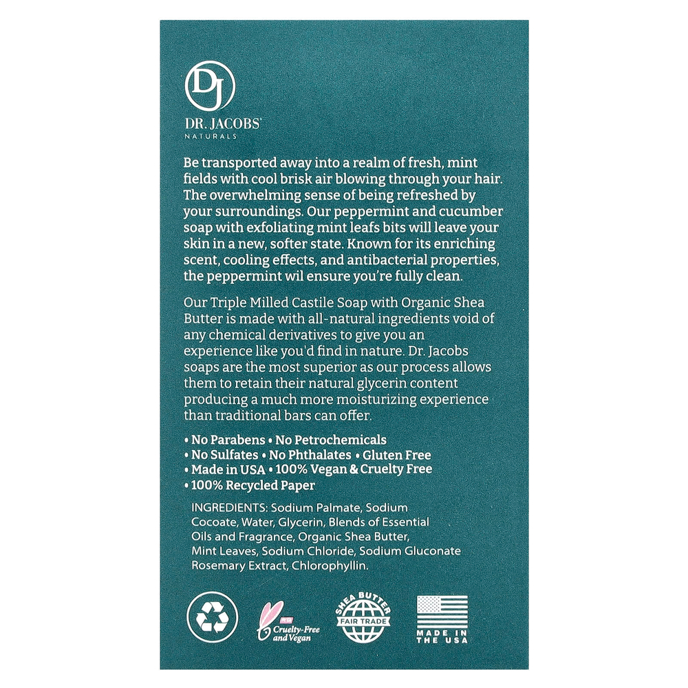 Dr. Jacobs Naturals, Отшелушивающее кастильское мыло с люфой, мохито с мятой и огурцом, 142 г (5 унций)