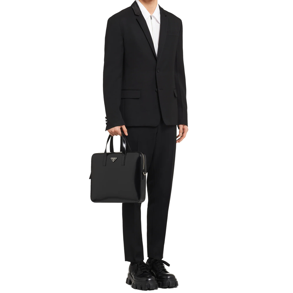 PRADA Saffiano Shiny Leather Briefcase, Handbag Men"s Black