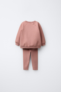 ZARA КОМПЛЕКТ ИЗ ТОЛСТОВКИ И ОДНОТОННЫХ ЛЕГИНСОВ, ЦВЕТ РОЗОВОГО МЕЛ