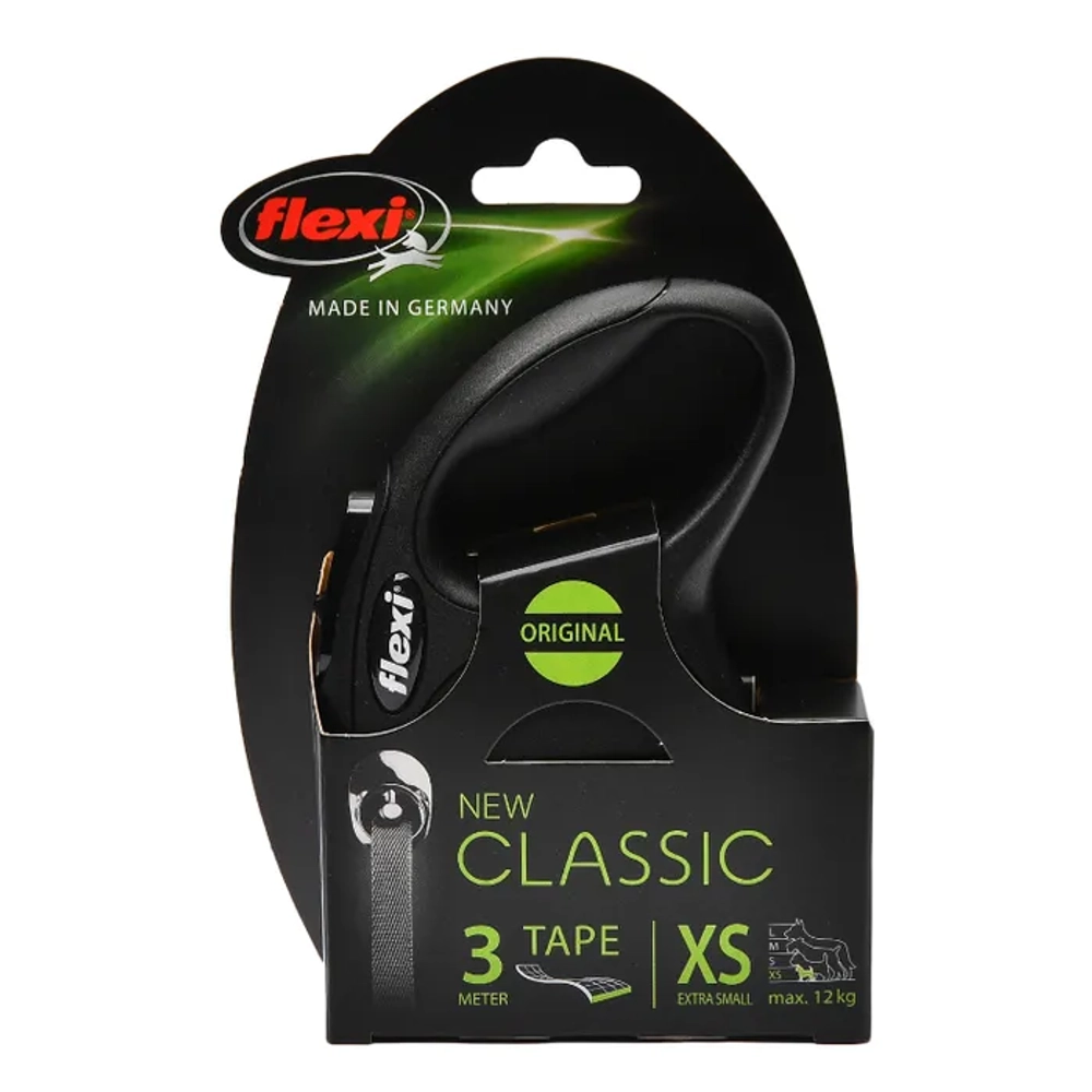 Флекси 42001F Рулетка New Classic XS 3м до 12кг (ремень) черная