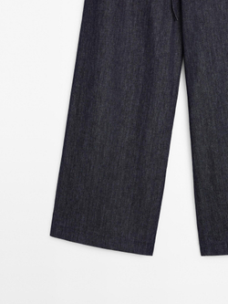 Massimo Dutti Джинсы с высокой талией и широкими штанинами, с ремнем, синий