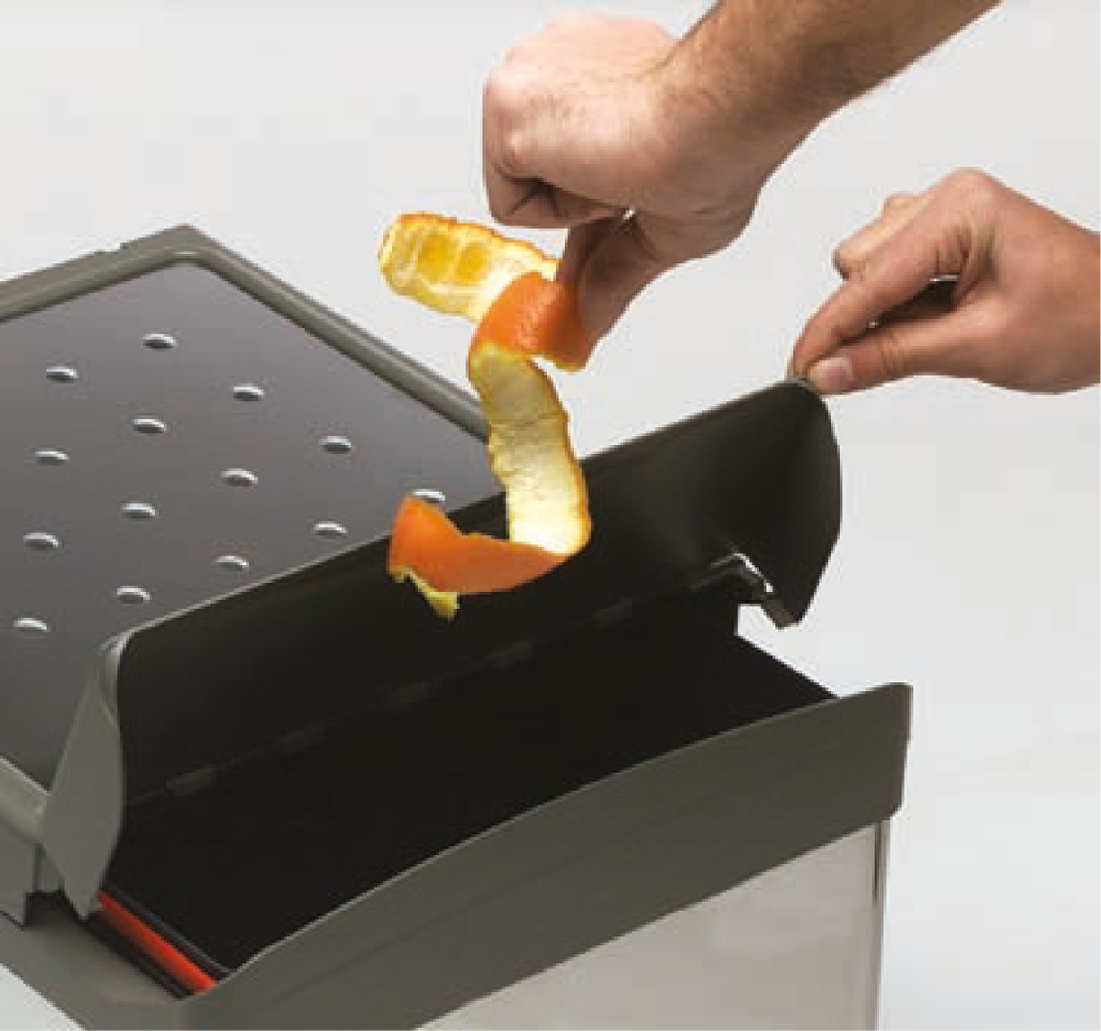 Ведро для мусора (2х16л) выдвижное, пластик кварц серый + сталь нержавеющая