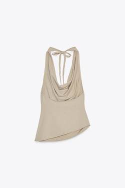 ZARA ТОП С ГОРЛОВИНОЙ ХАЛТЕР, ПЕСОЧНЫЙ