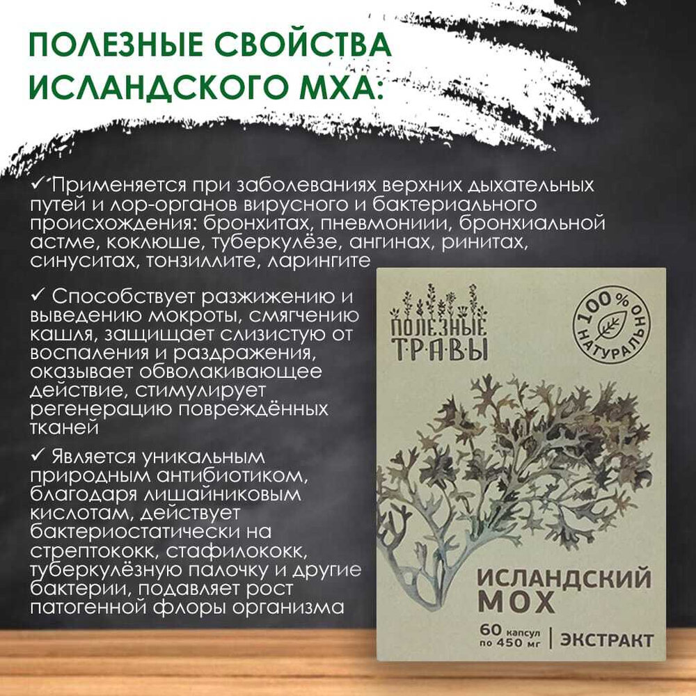 Исландский мох растительный экстракт, серия "Полезные травы", Пчела и человек (60 капсул)