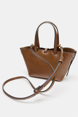 ZARA МИНИ-СУМКА-КОРЗИНКА, ТЕМНЫЙ РЫЖЕВАТО-КОРИЧНЕВЫЙ